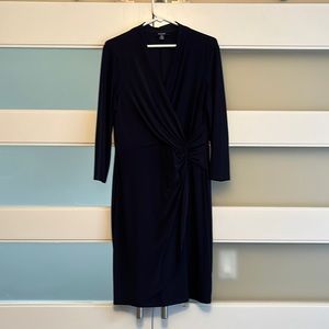 Chaps Navy Faux Wrap Dress with 3/4 sleeves